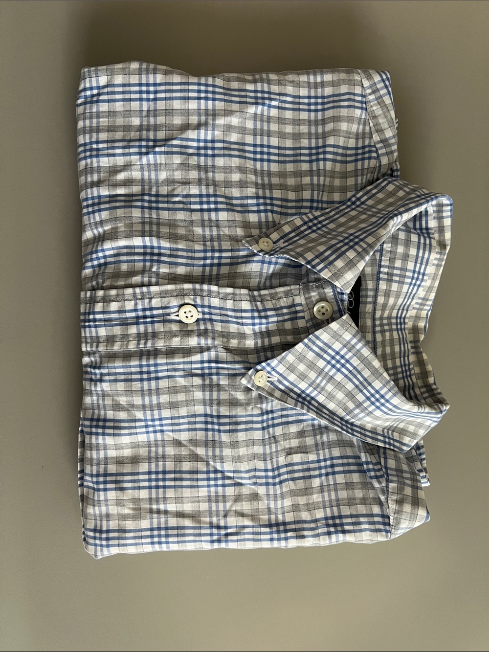 Brooks Brothers Gray/Blue Plaid Button Down Shirt Size XL *Flaw